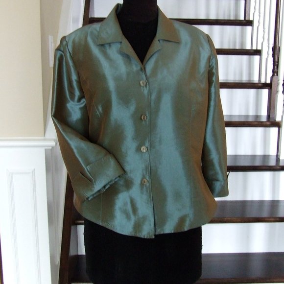 Green Gray Taffeta Blouse T-Shirt Top Formal and Casual - Picture 4 of 8